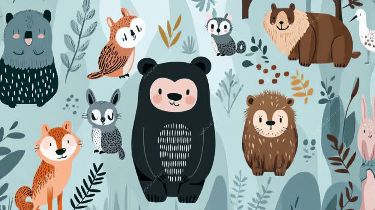 森林动物可爱插画图案