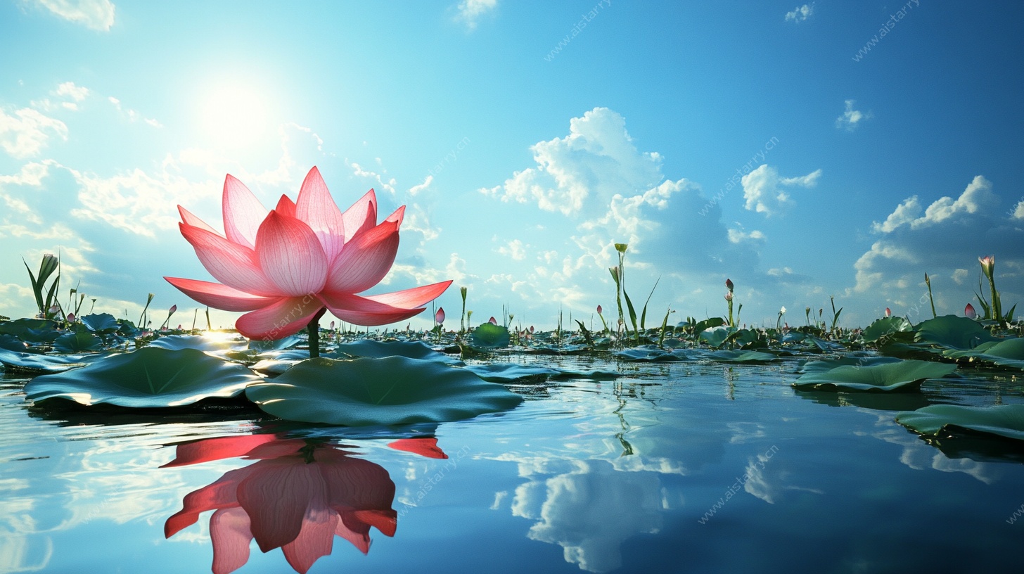 夏日盛开的水中娇艳荷花