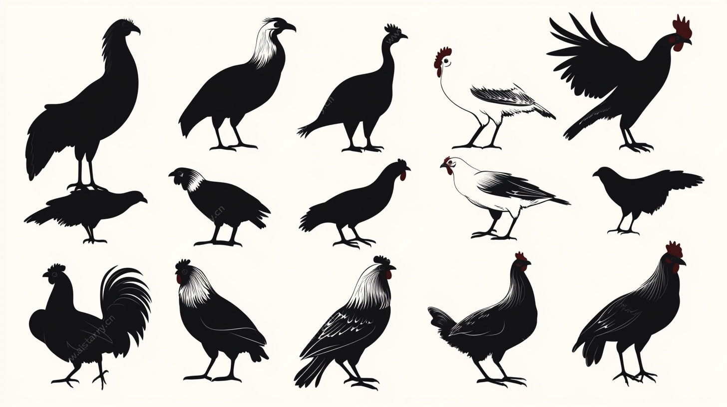 多样家禽剪影集合