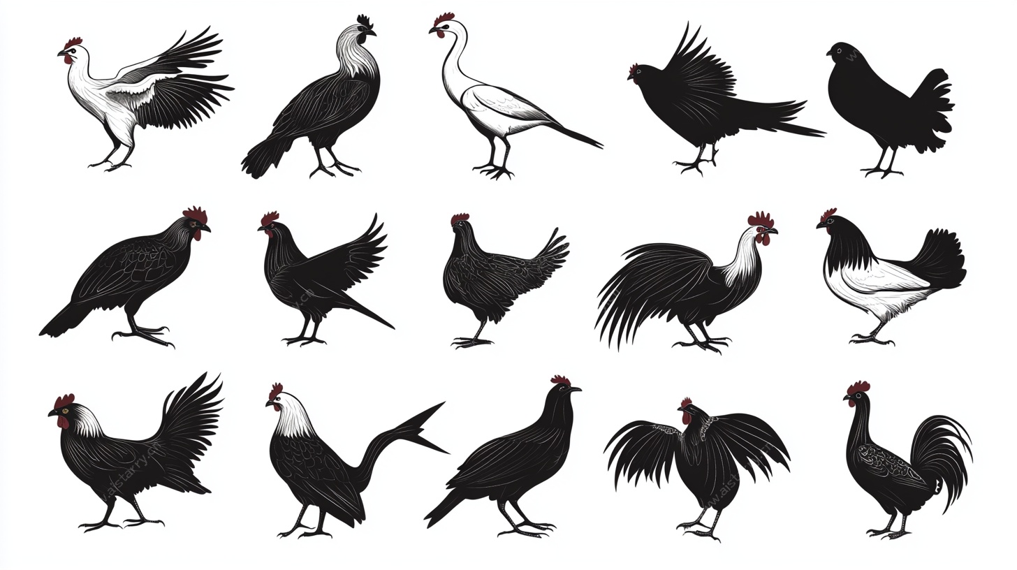 多种姿态鸡的剪影集合