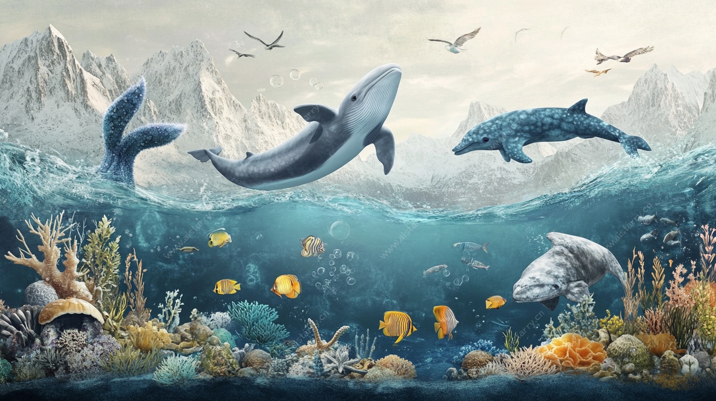 海洋奇幻景观 鲸与群鱼共舞