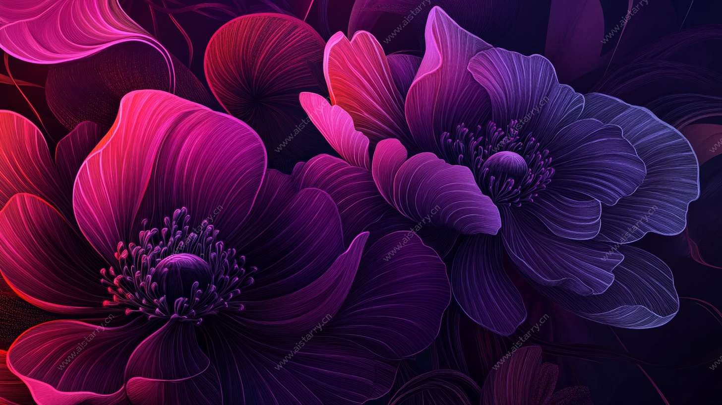 梦幻紫粉花卉插画