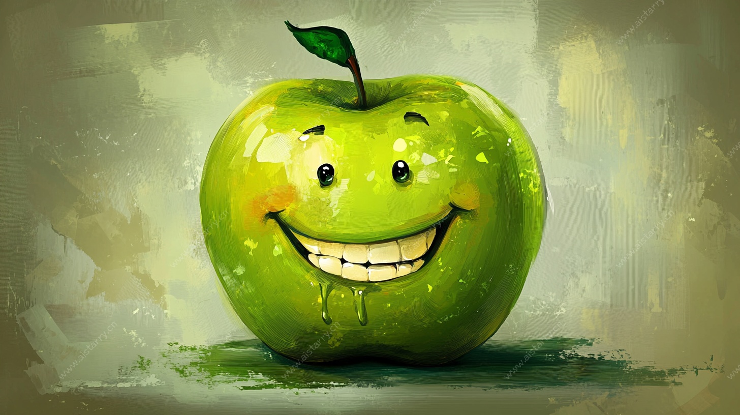 微笑的青苹果插画