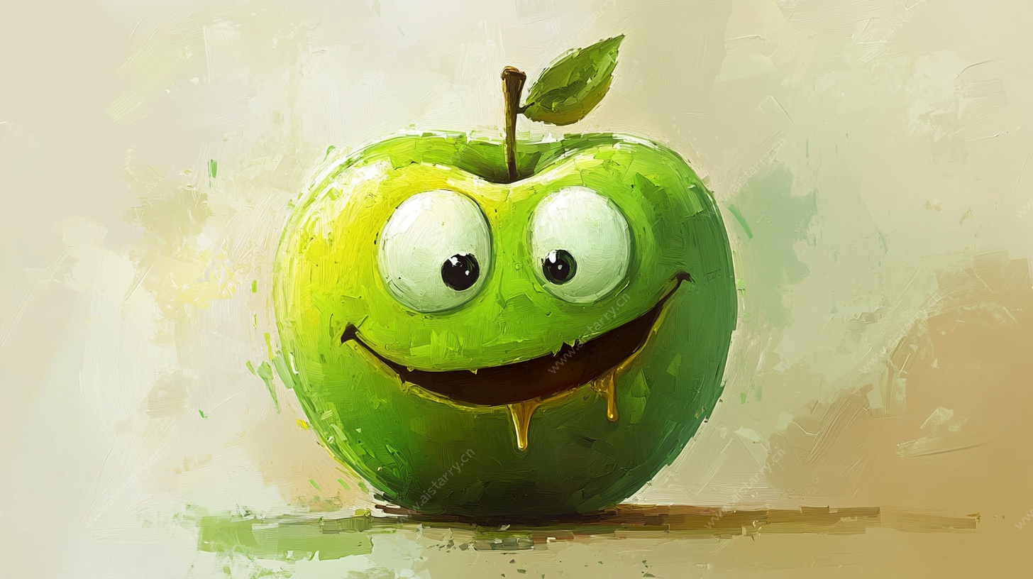 可爱笑脸青苹果插画