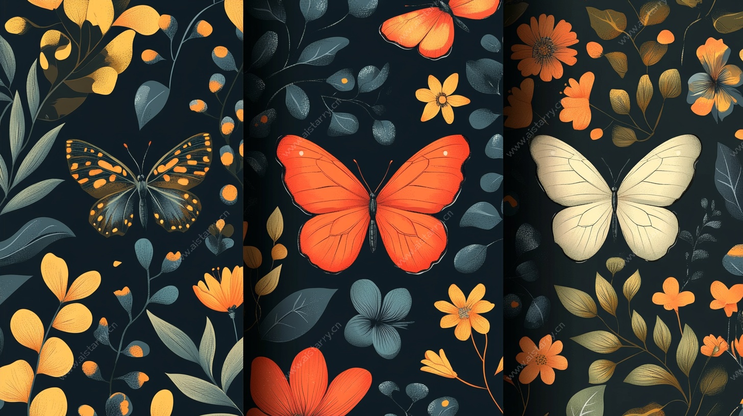 蝴蝶花卉图案设计素材