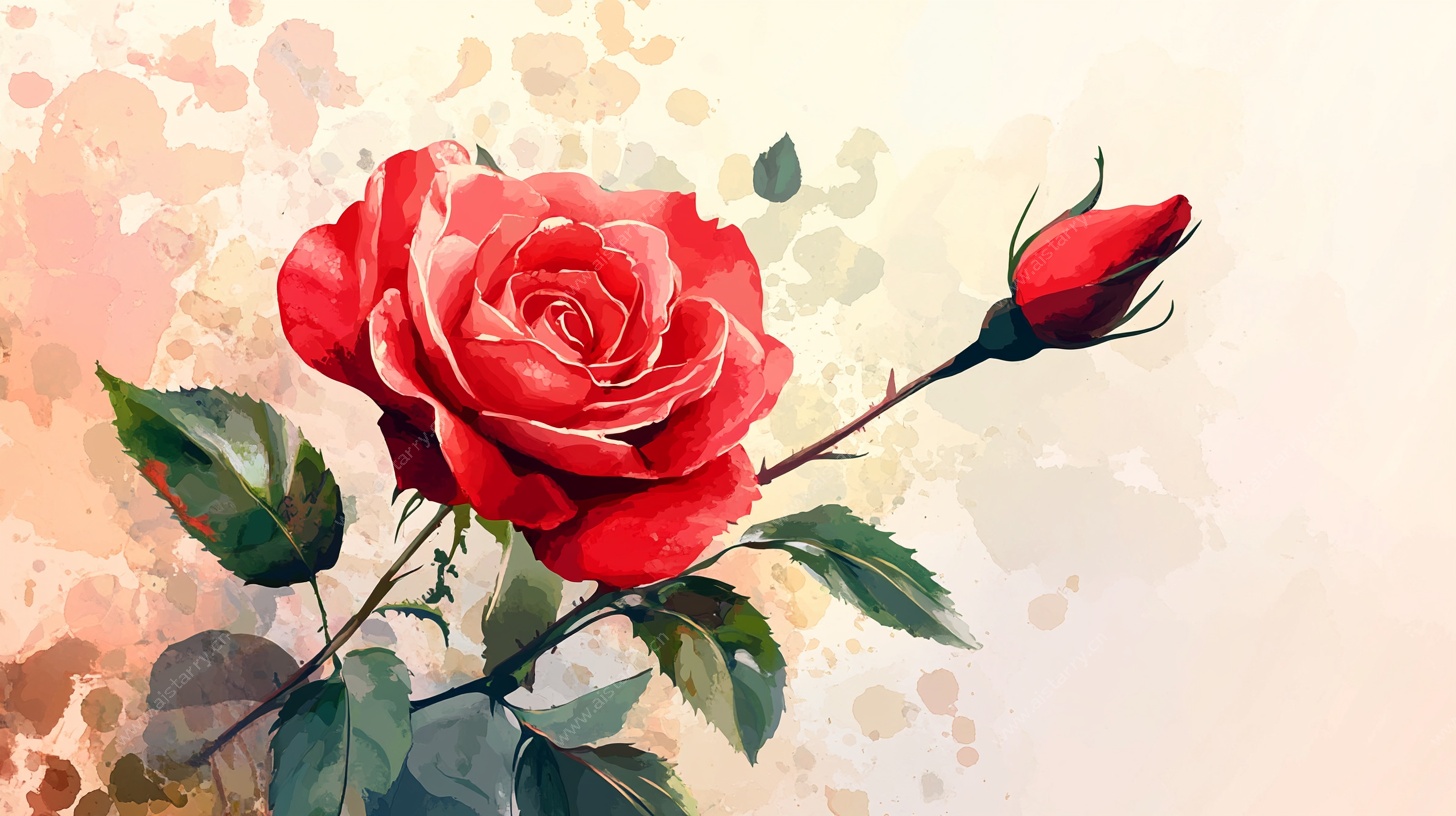 艳丽红玫瑰插画