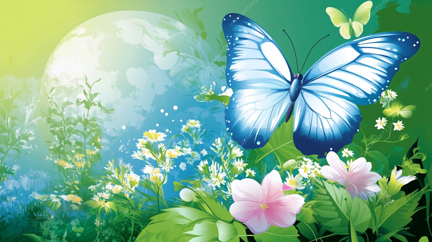 梦幻蝴蝶花卉风景图