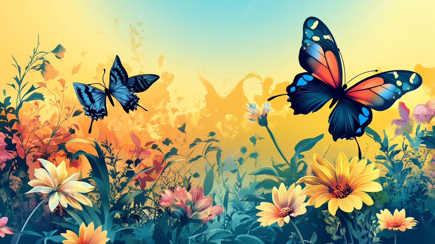 梦幻蝴蝶花丛飞舞图景