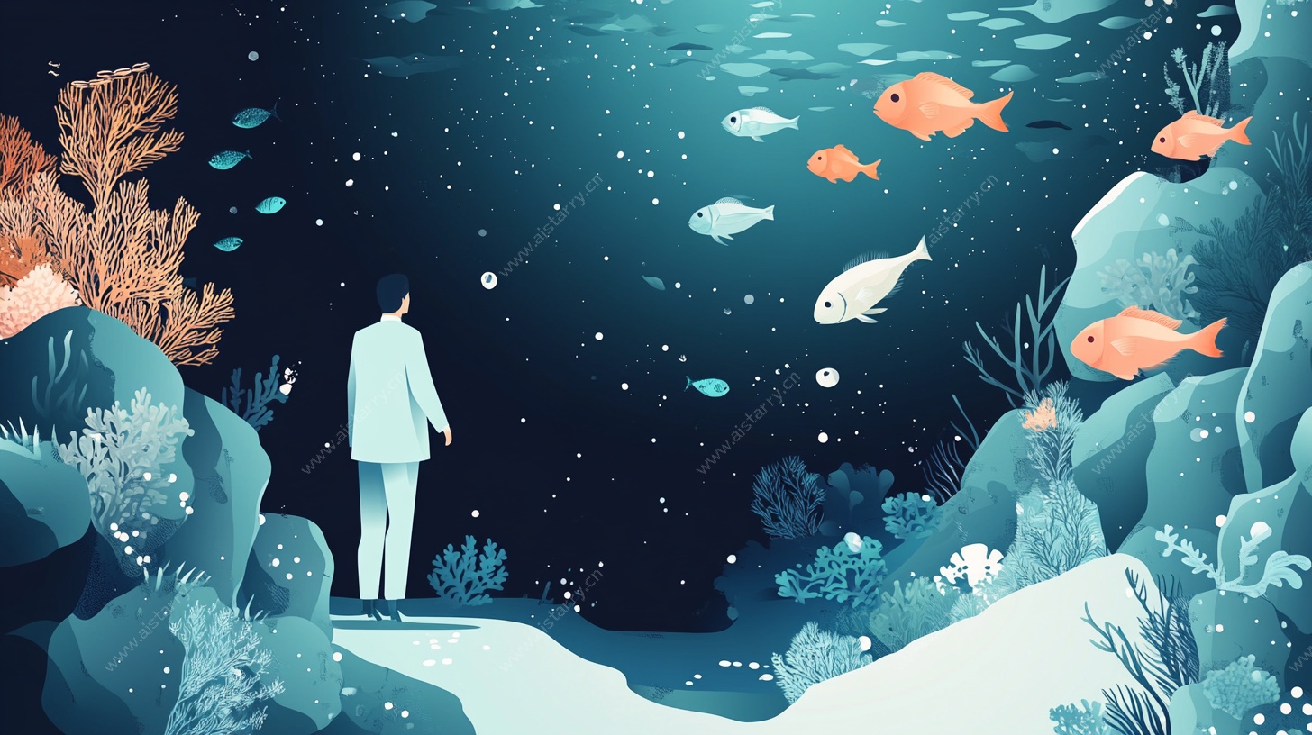 男子海底漫步奇幻场景