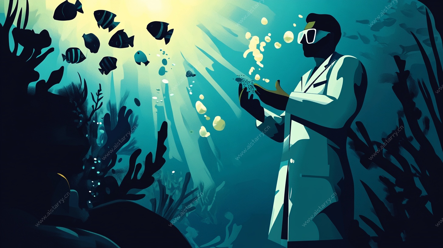 水下科研者与游动的鱼群