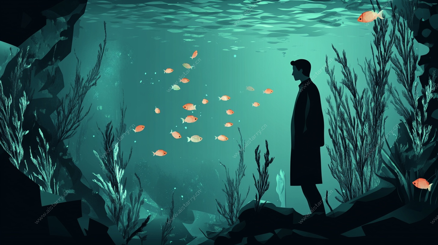 男子海底沉思场景