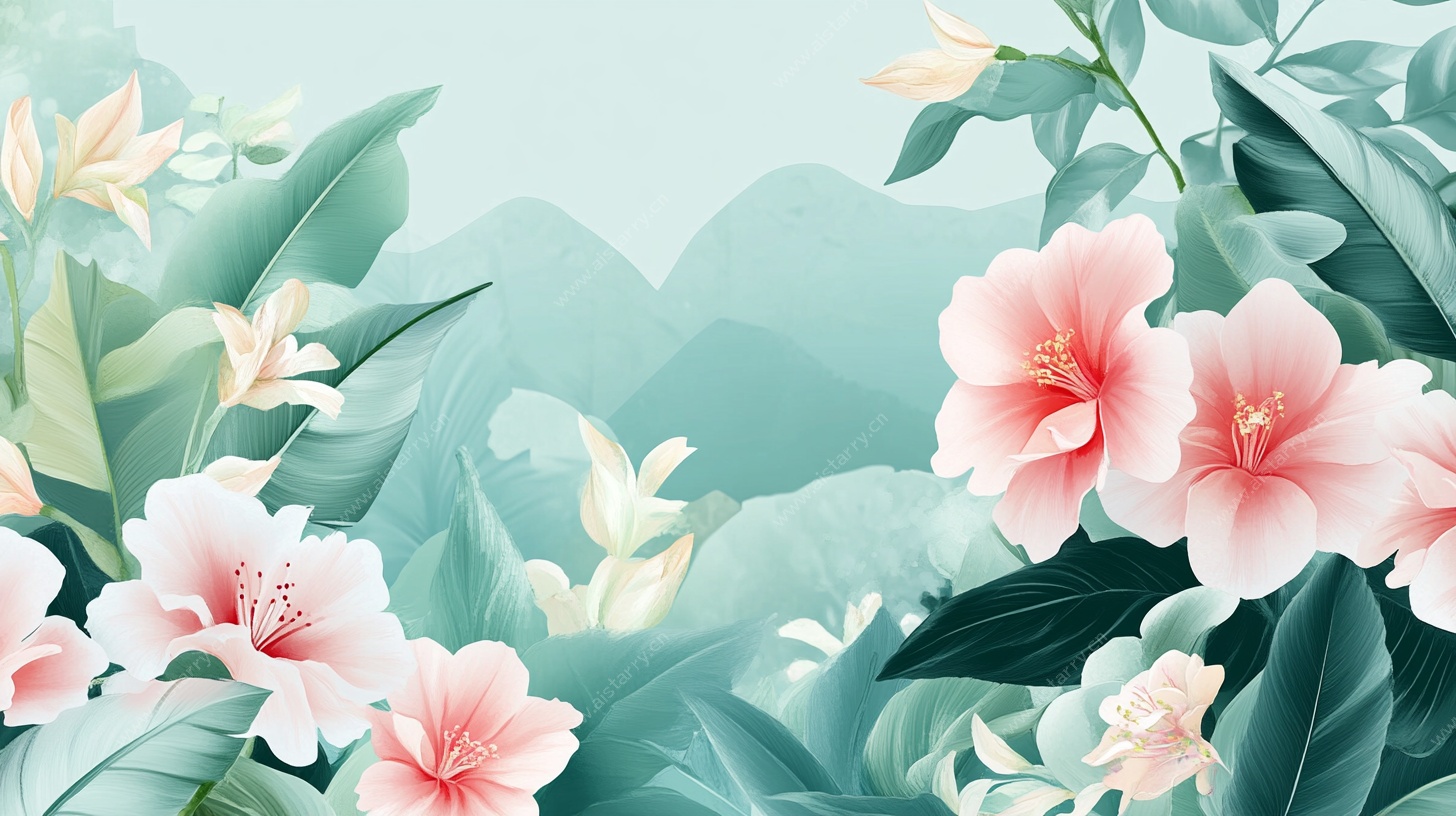 清新花卉山水插画背景图
