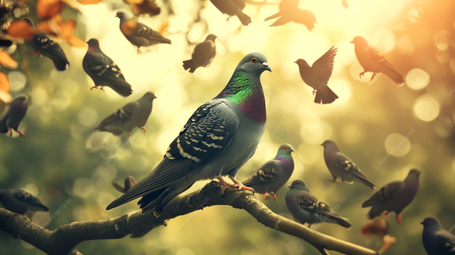 枝头鸽群 秋日光影之景