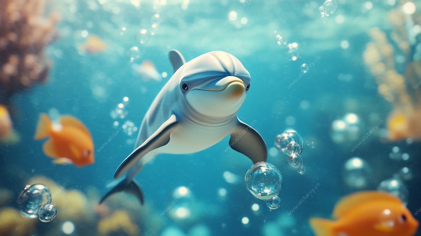 可爱海豚畅游缤纷海底世界