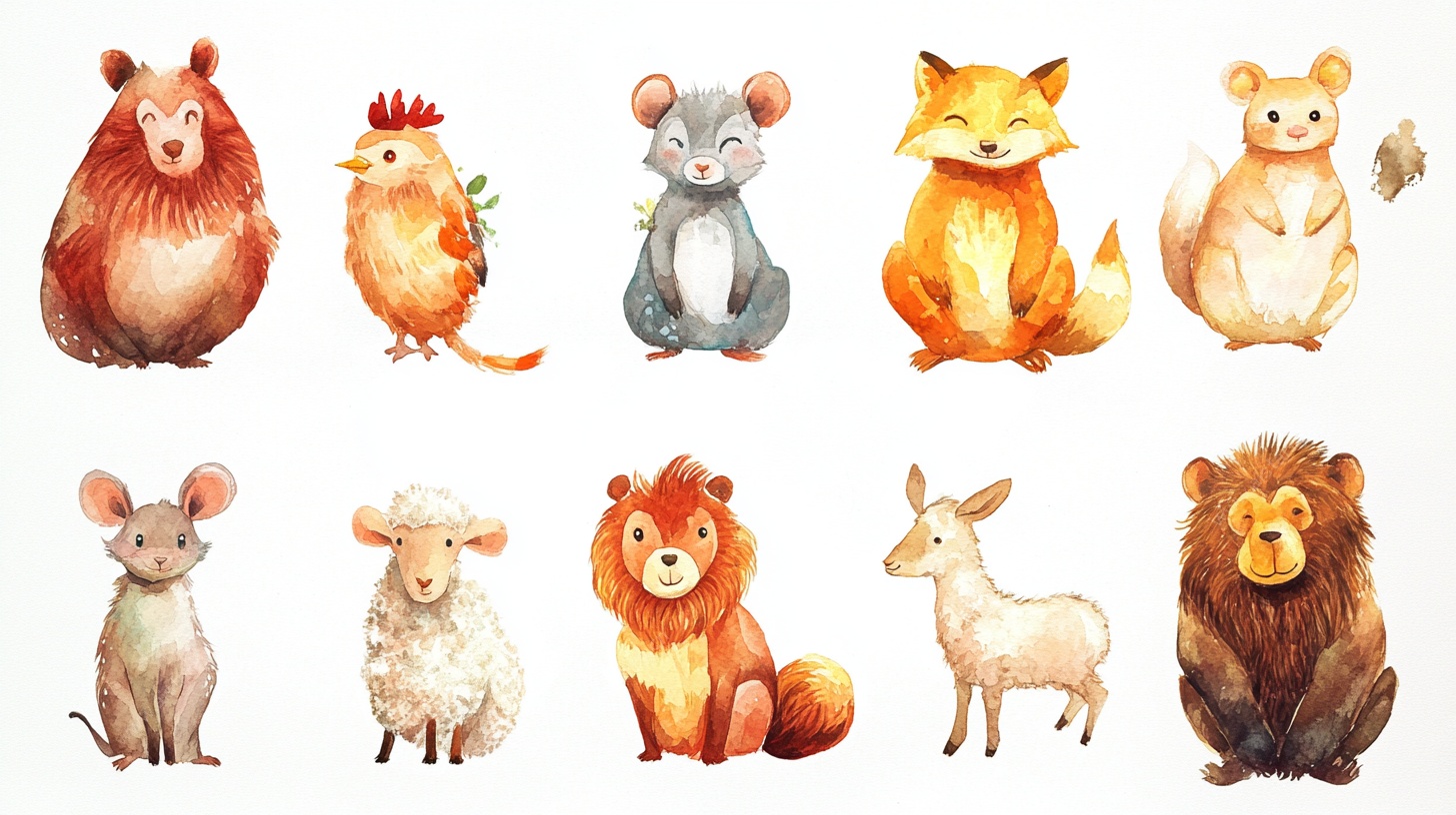 可爱水彩风动物集合