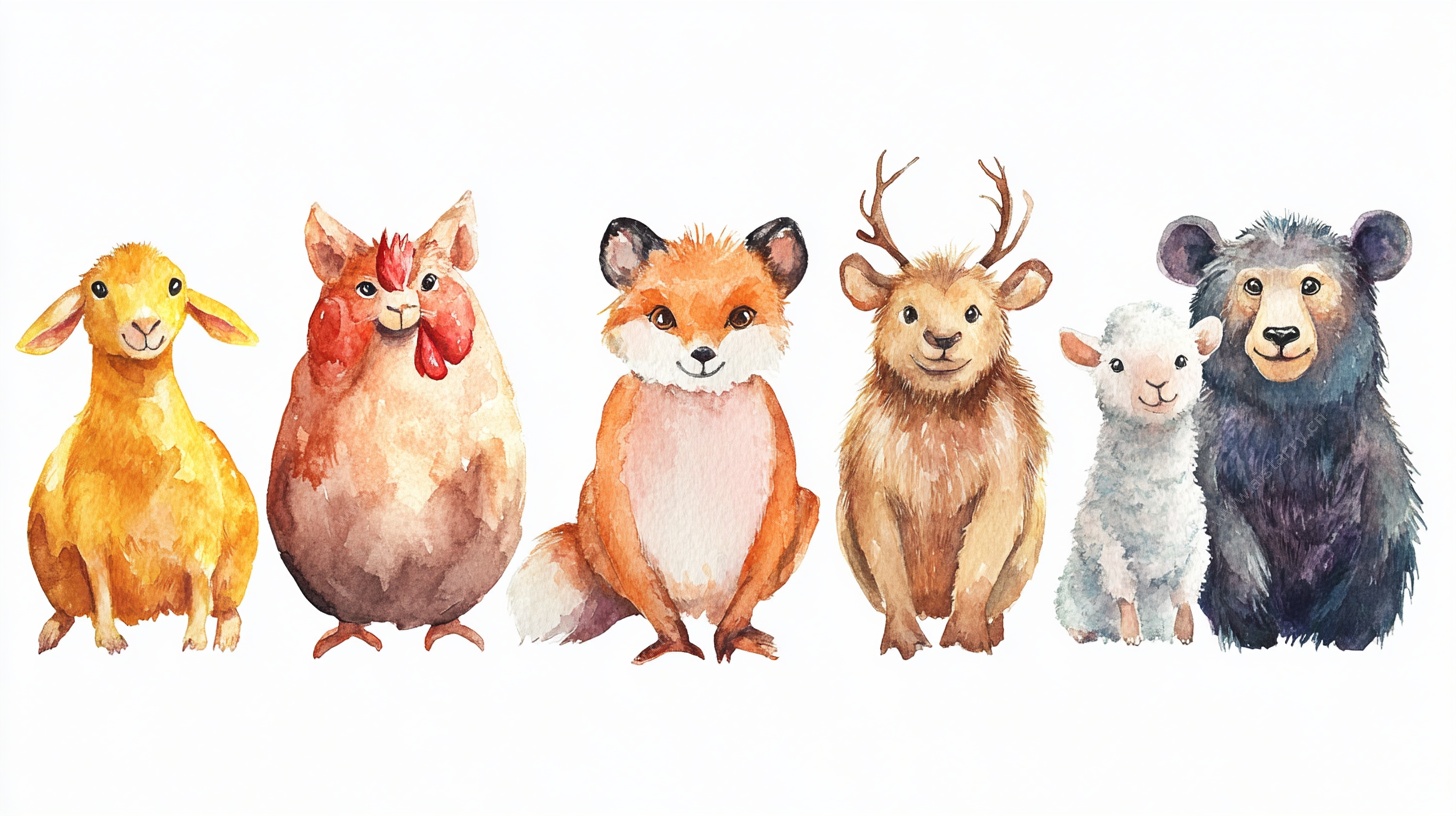 可爱动物水彩插画合集