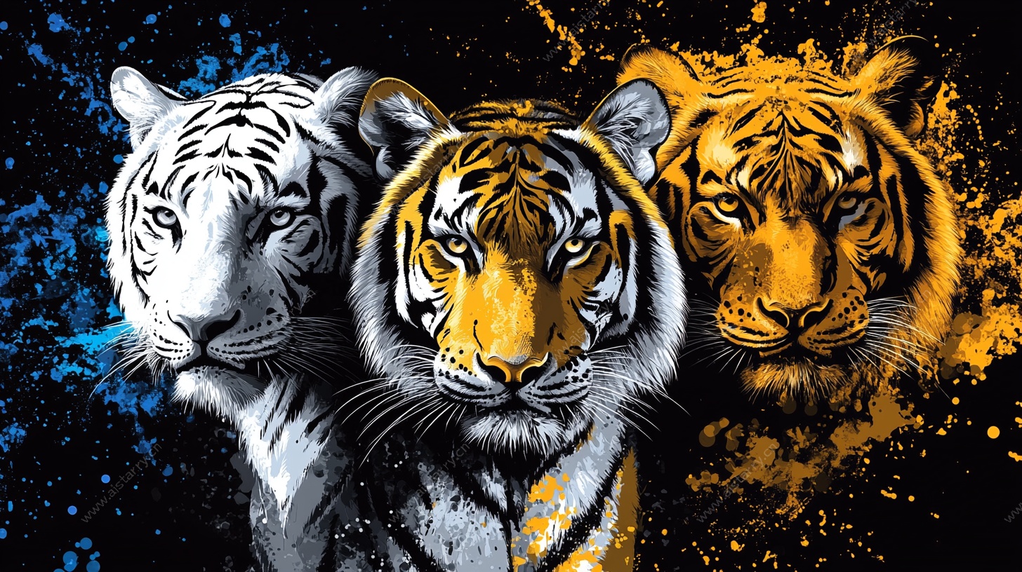 三只老虎艺术插画