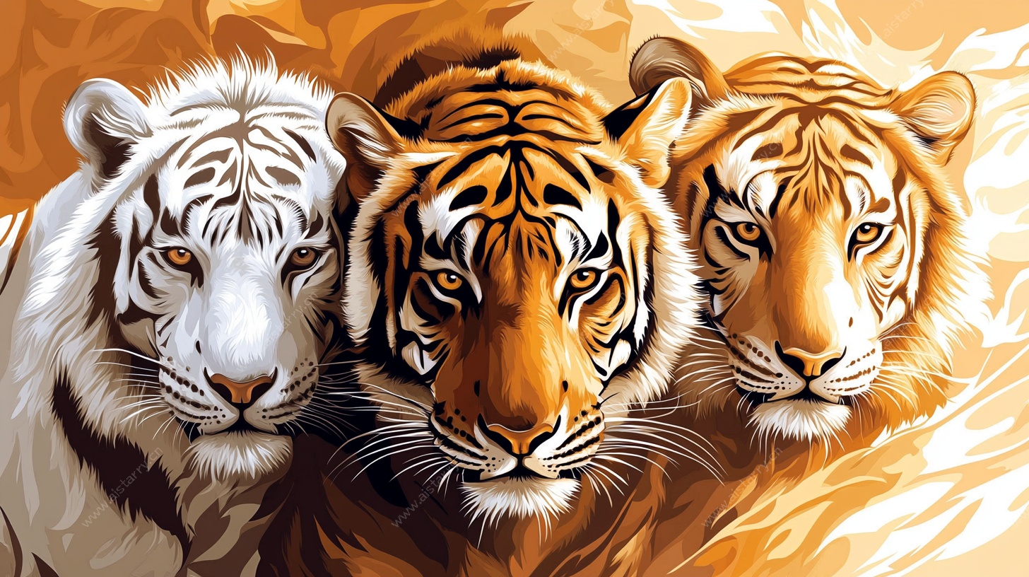 三只老虎特写插画