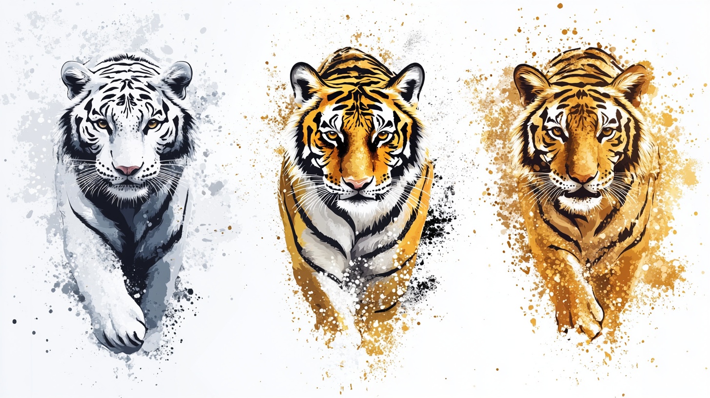 三只风格独特的老虎头像