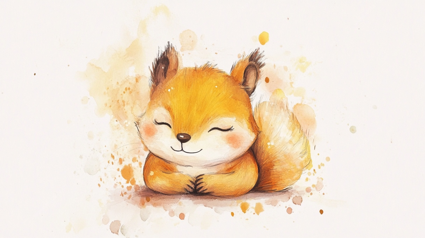 可爱小松鼠水彩插画