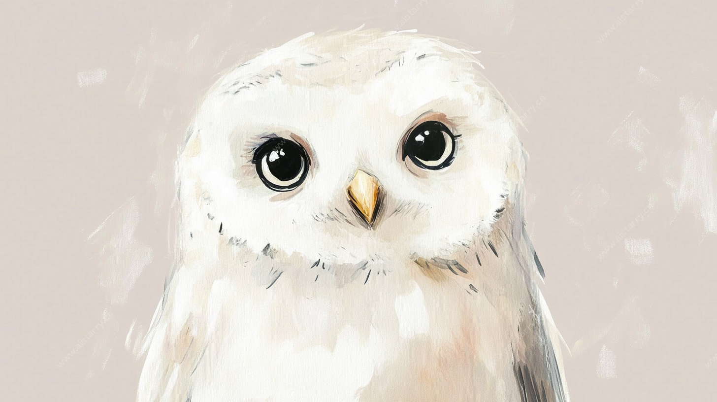 可爱的白色猫头鹰插画