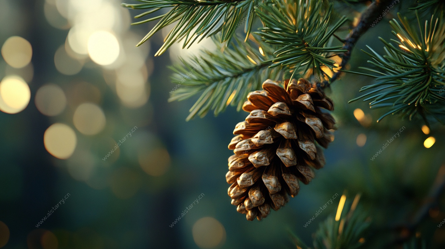 阳光下的松果与松枝