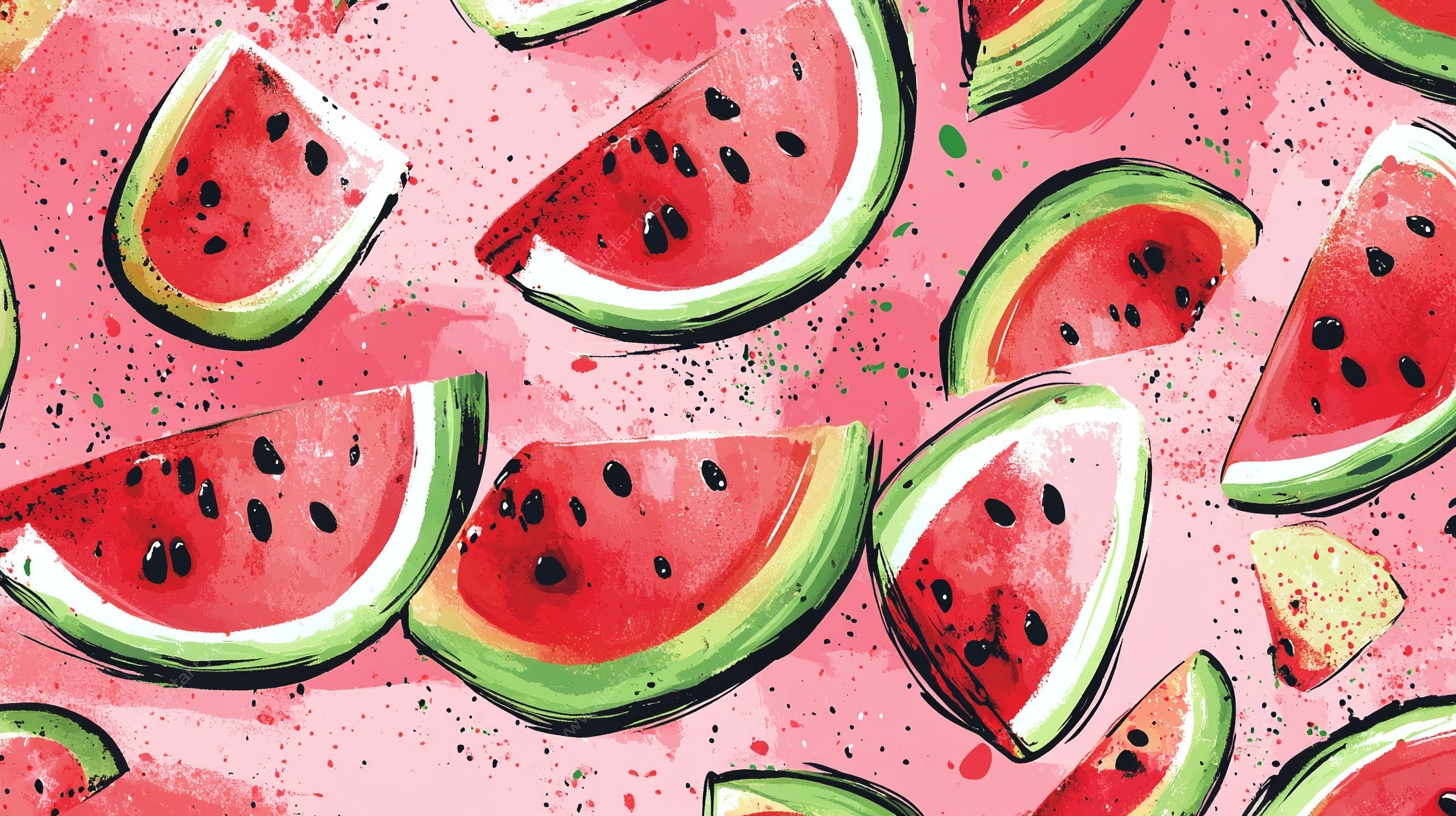 水彩风西瓜切片图案背景