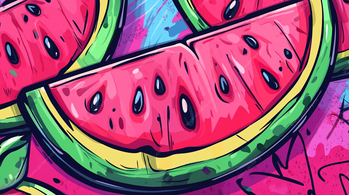 彩色涂鸦风西瓜切片插画