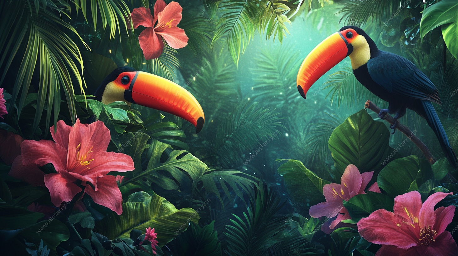 热带雨林中的巨嘴鸟