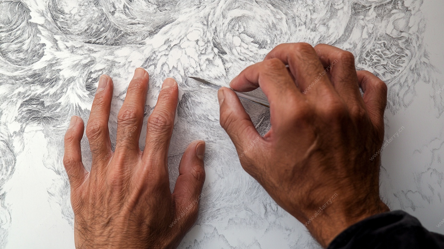 手艺人专注剪纸创作