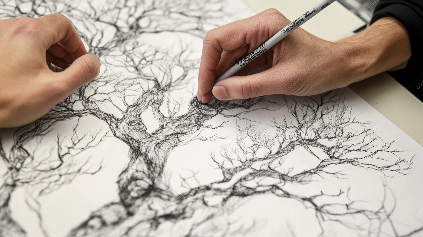 手绘枯树创作瞬间