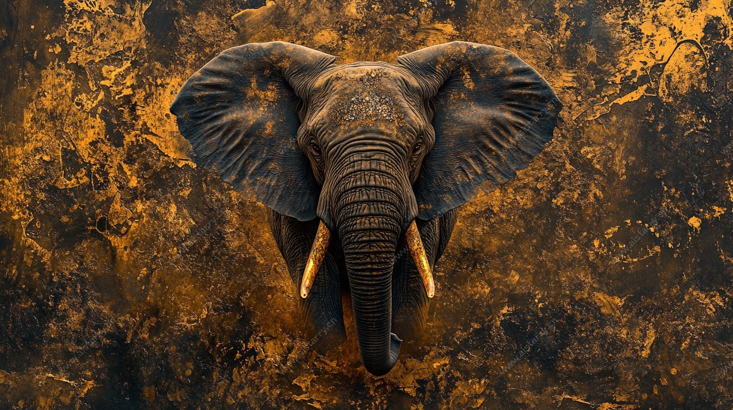 大象特写 金色背景下的威严