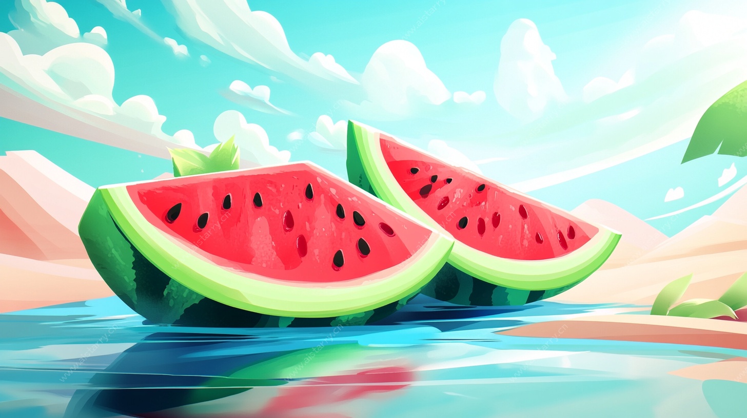 夏日水边的西瓜切片