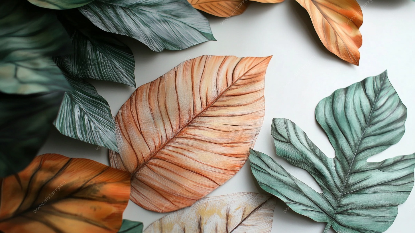 多彩手绘热带叶片图案