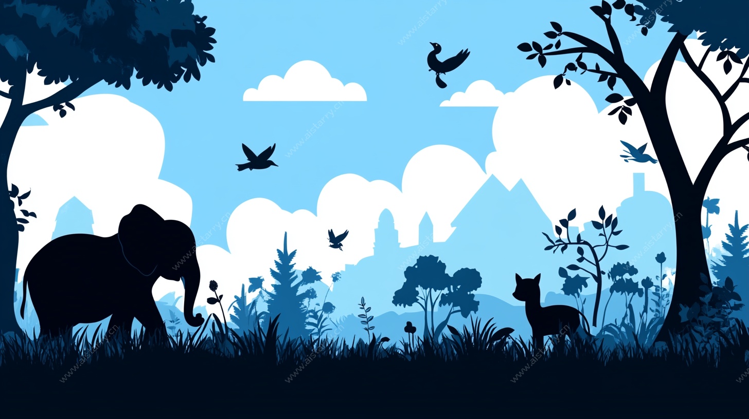 森林中的动物剪影风景