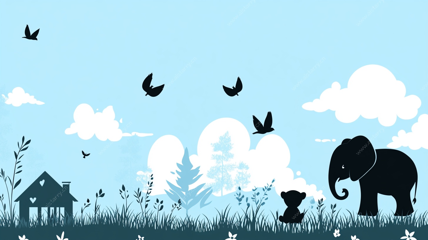 田园动物剪影风景插画