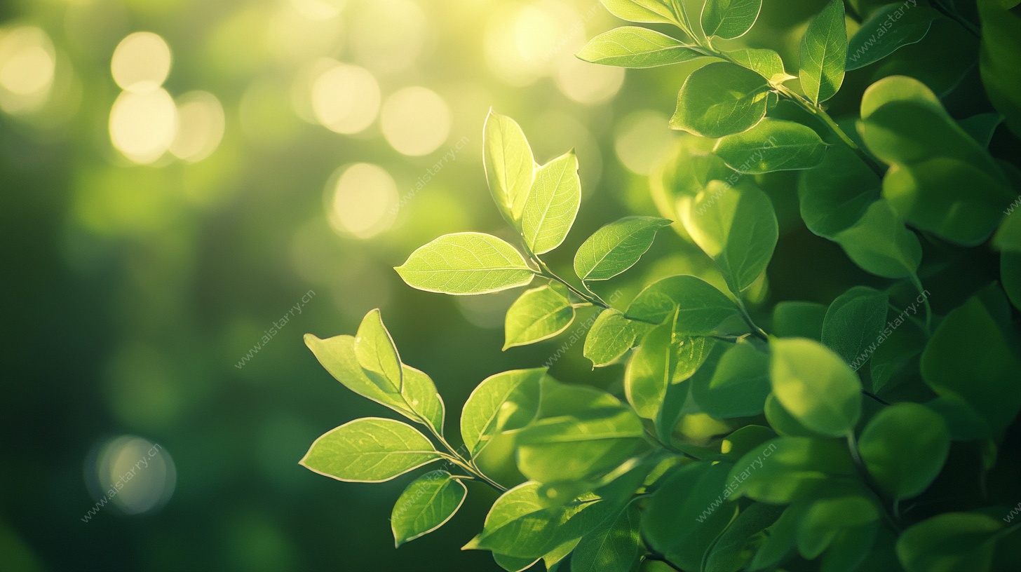 阳光下的嫩绿新叶