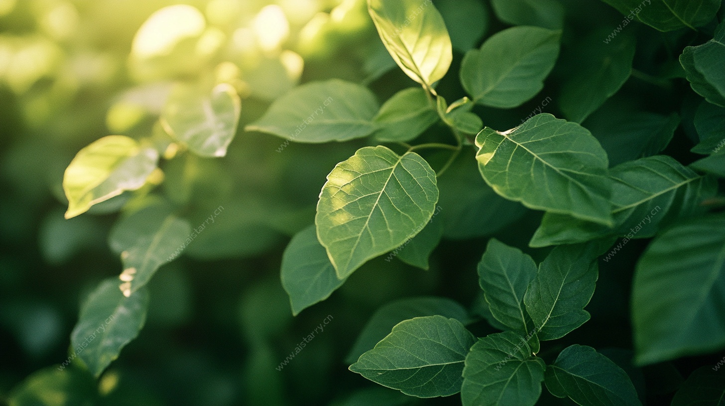 阳光下的嫩绿叶片