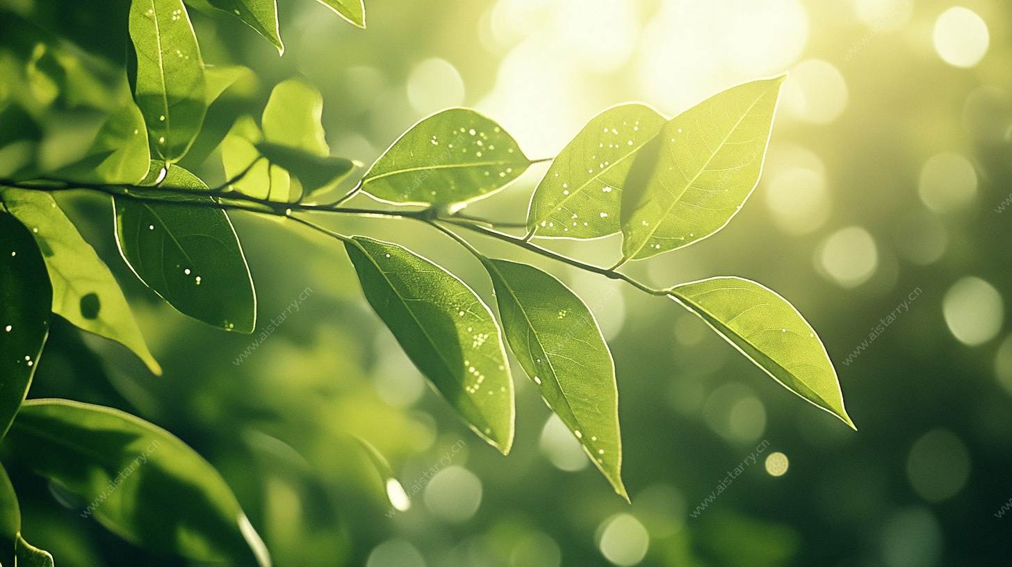 阳光下的翠绿枝叶