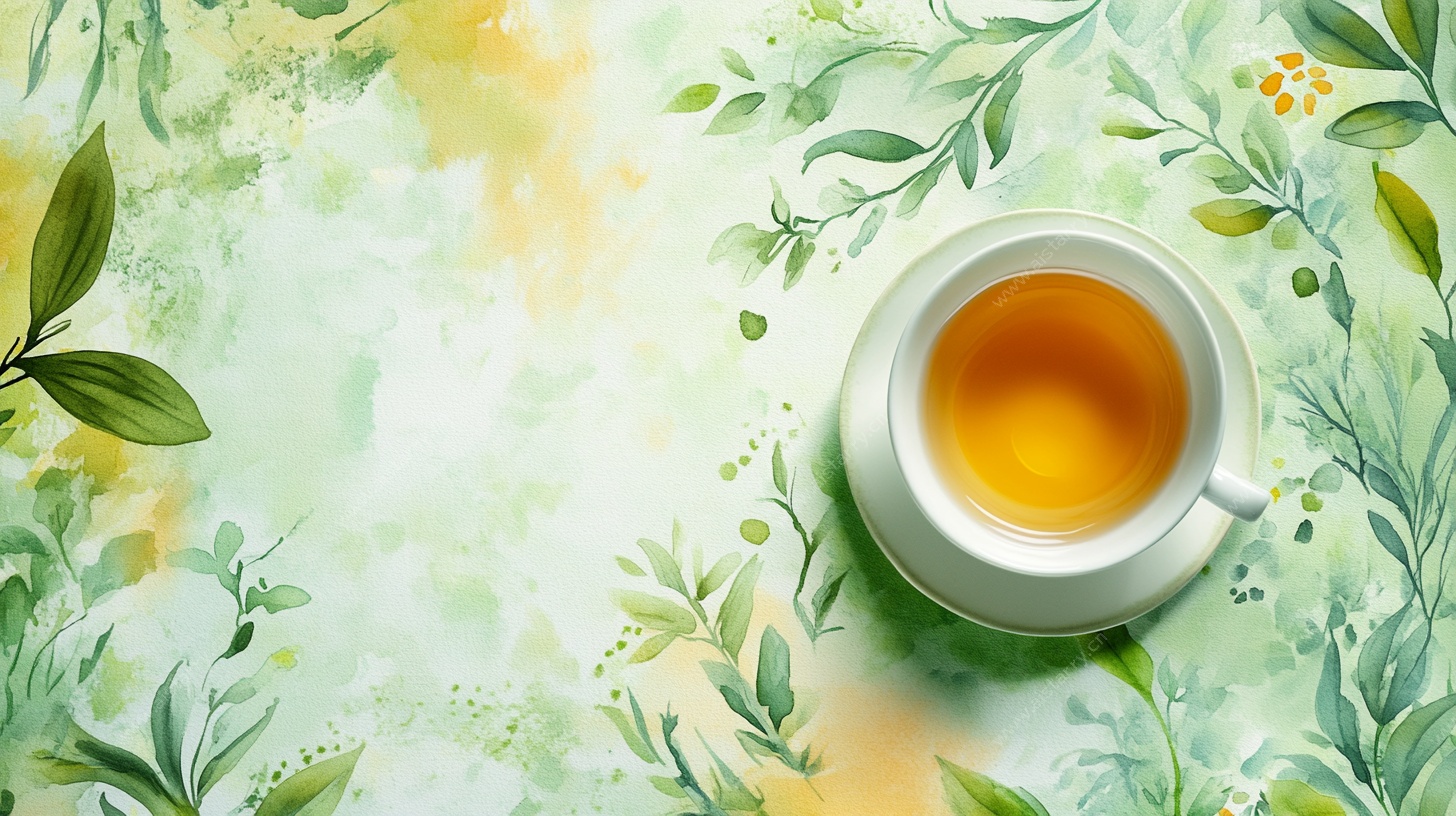 清新绿植旁的一杯热茶