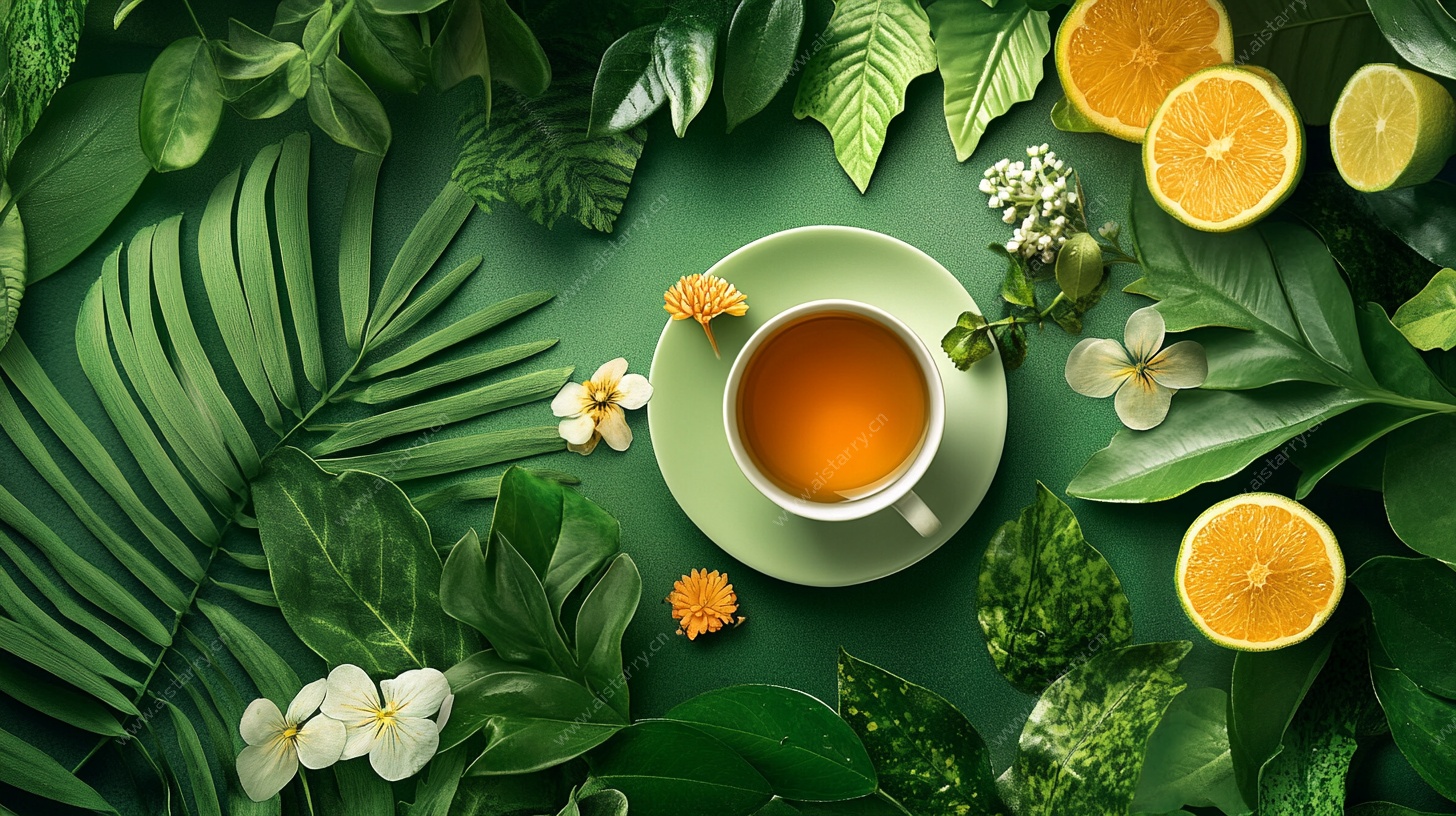 绿叶环绕的清新茶饮时光