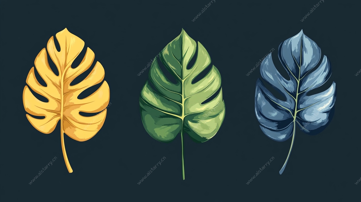 三色龟背叶插画