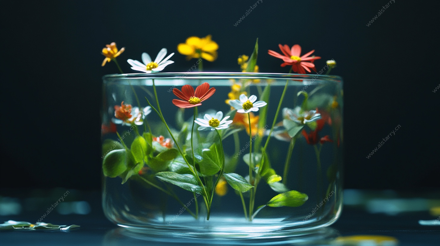 玻璃容器中的缤纷小花