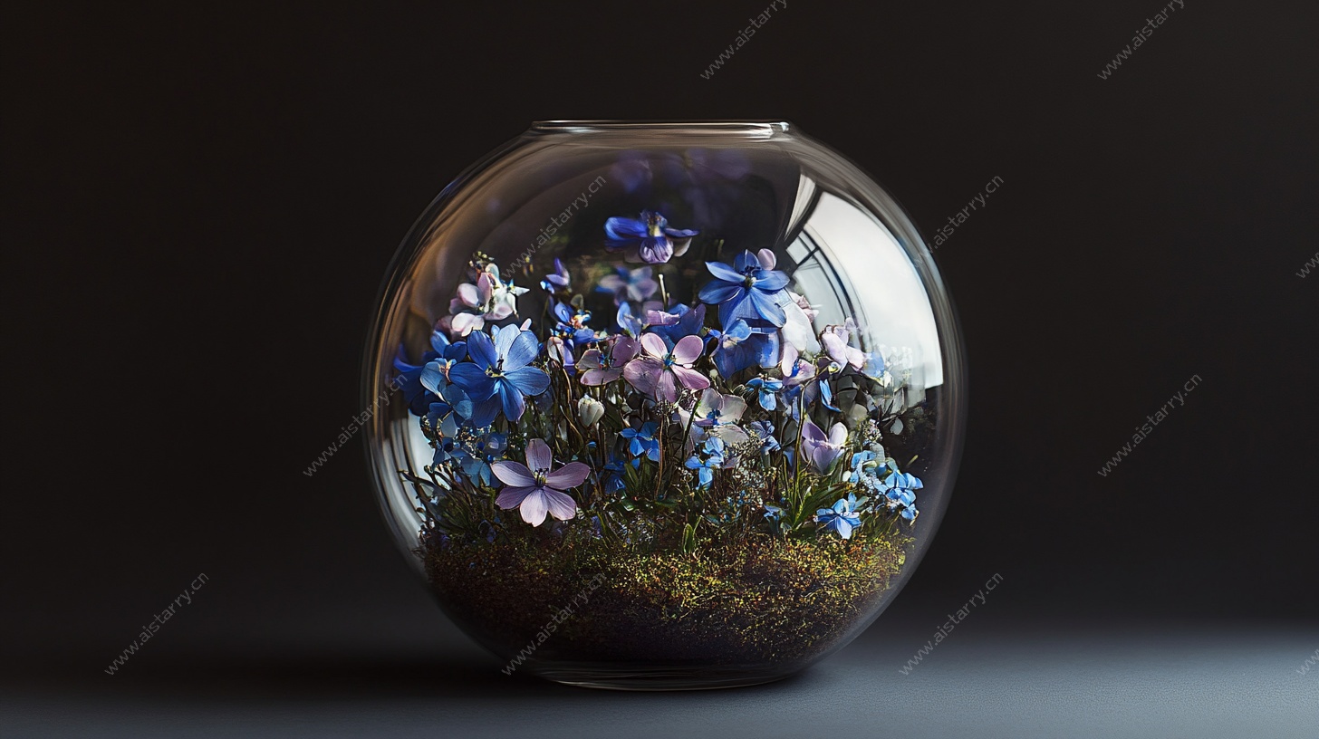玻璃球中的梦幻花卉景观