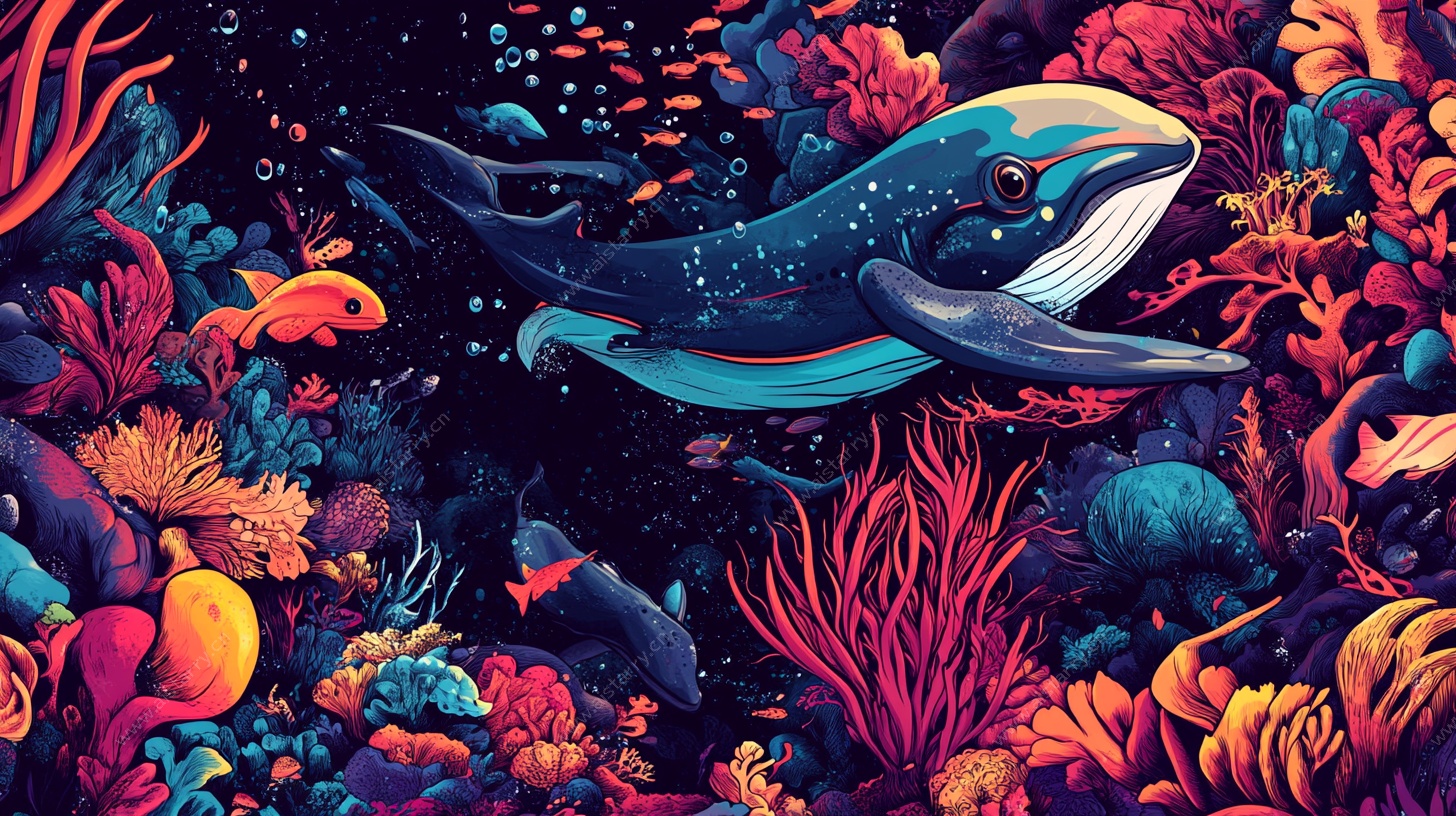 梦幻海底鲸鱼插画