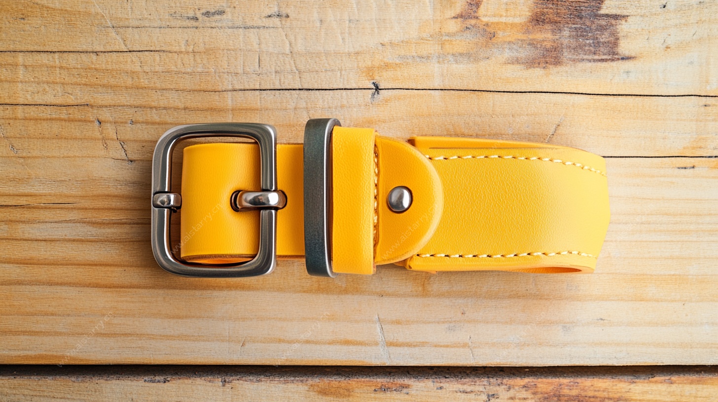 黄色皮质腰带特写