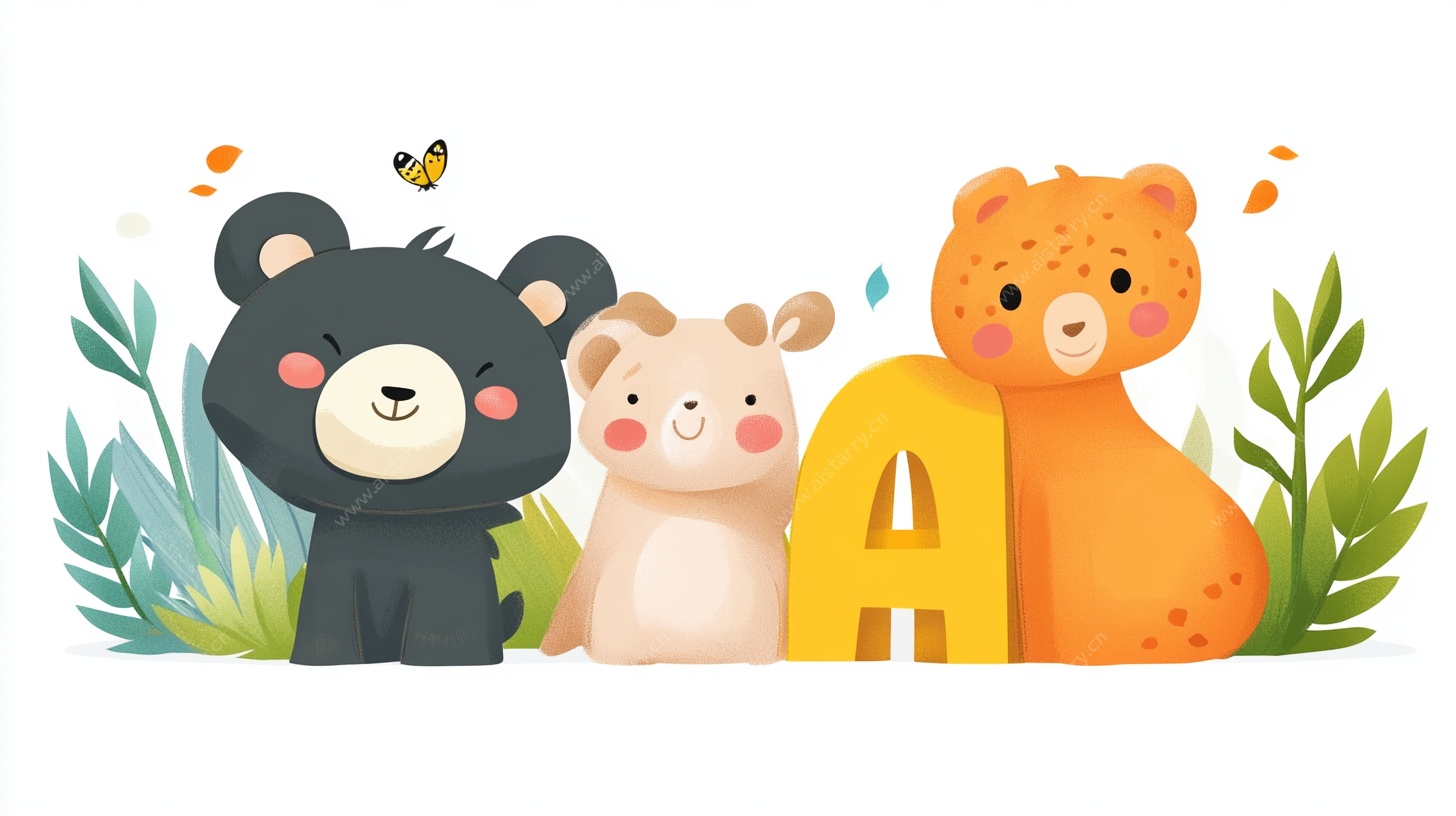 可爱动物与字母插画
