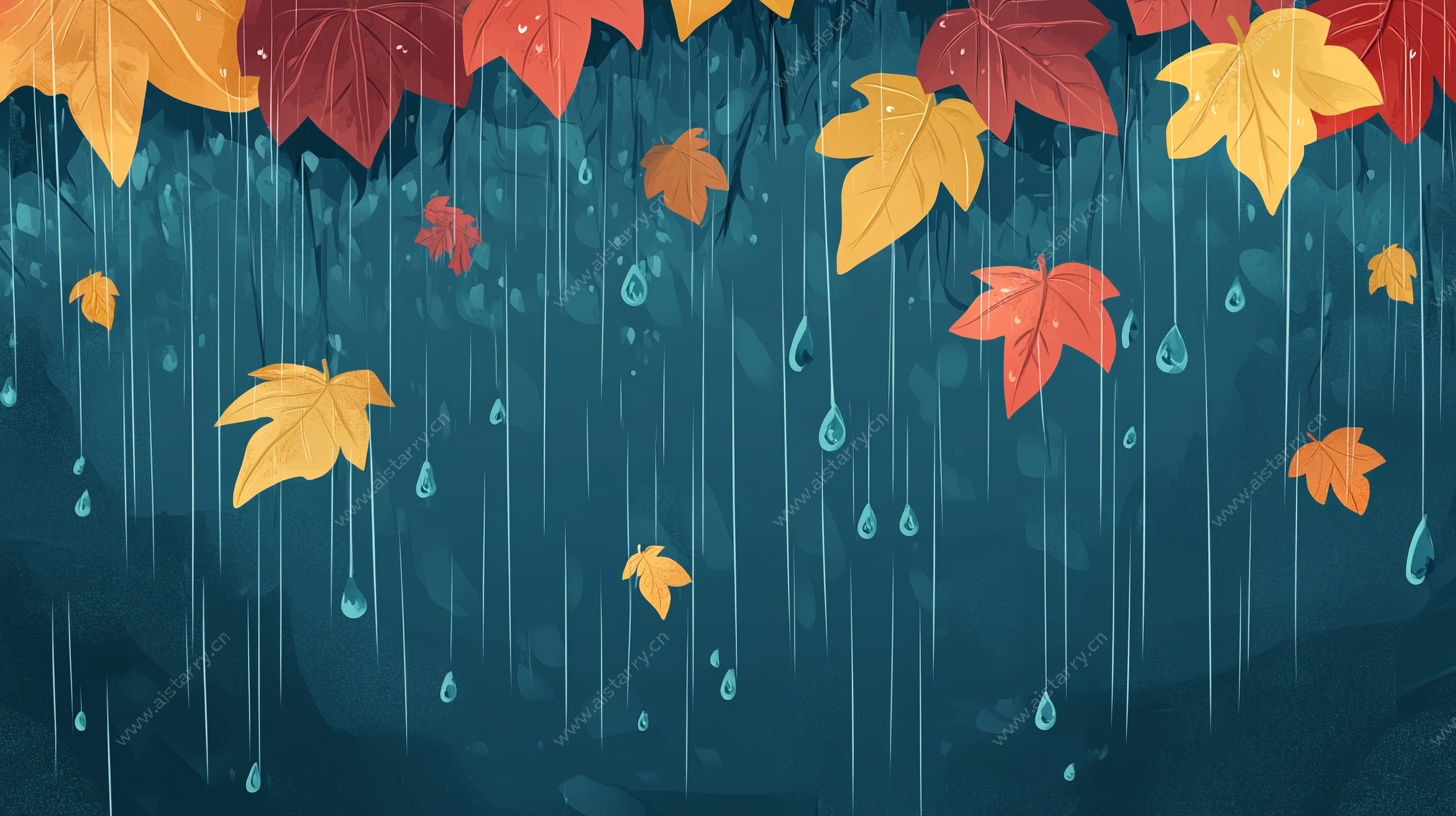 秋雨中飘落的多彩枫叶