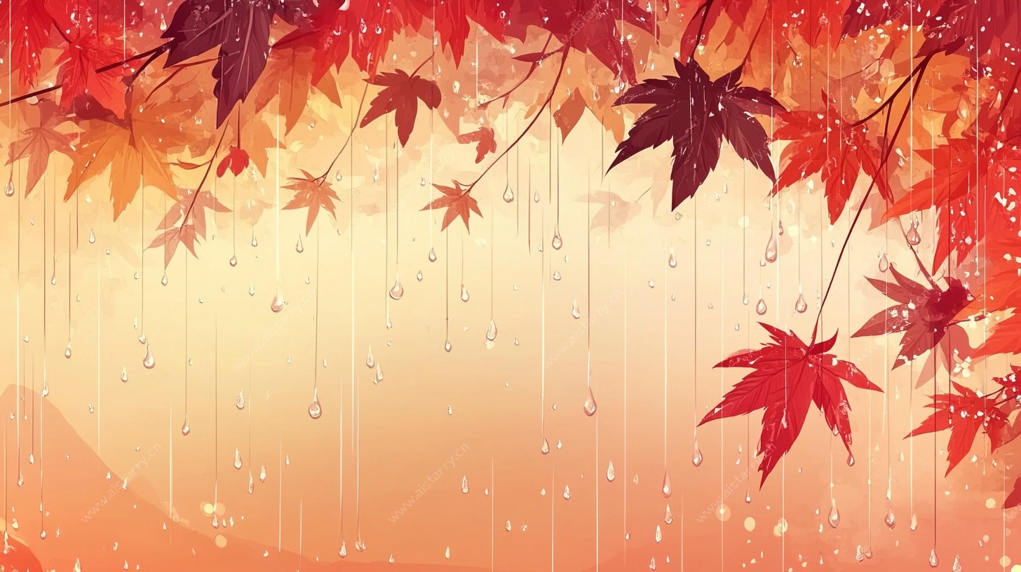秋日枫叶雨景背景图