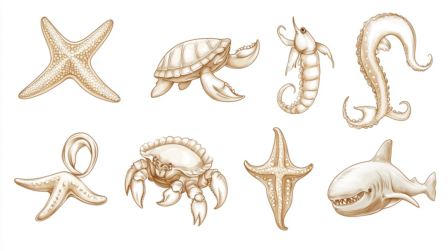 海洋生物手绘插画集合